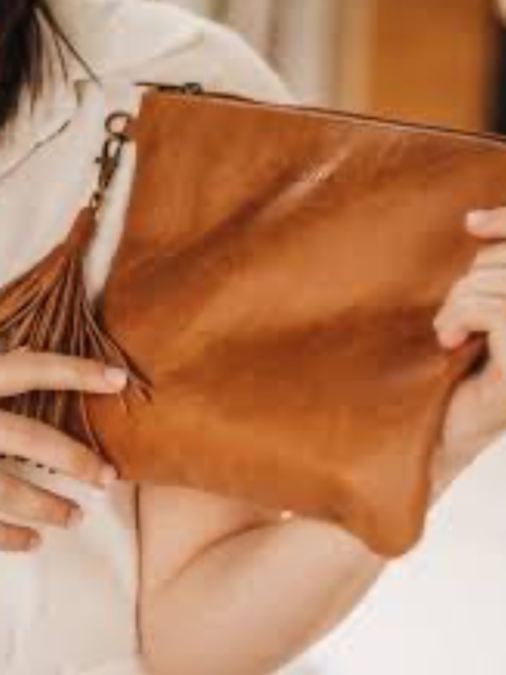 3 AM Brown Faux Leather Pouch with Tassel